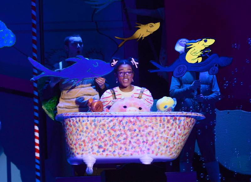 Oregon High School Senior Alease McLain performs a scene as Jojo during the school's presentation of "Seussical The Musical" on Friday, March 14, 2025 in the OHS Theater.