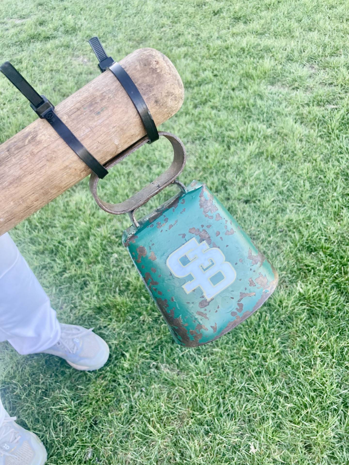 Here is Virginia Joerger's famous old bell that is presented as part of the St. Bede Bruins' Player of the Game Award.
