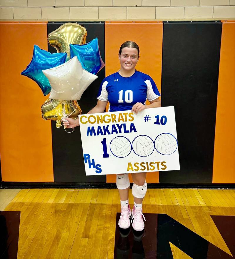 Princeton senior setter Makayla Hecht recorded her 1,000th career assist as the Tigresses won at Kewanee on Tuesday.