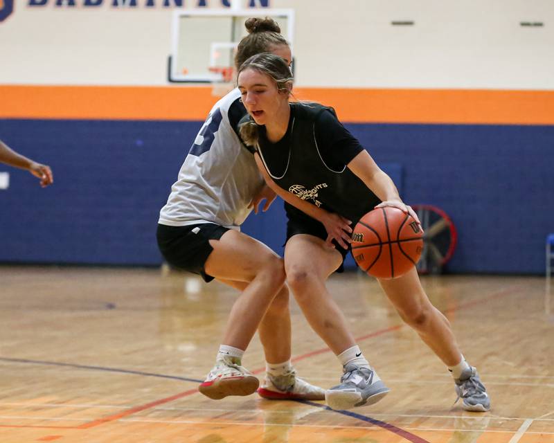 Kaneland's Kyra Lilly drives past the defense at the Oswego Girls Basketball Shootout . June 30, 2023.