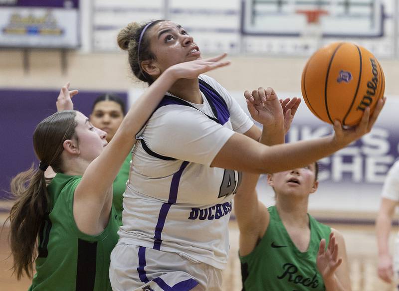 Dixon's Hallie Williamson puts up a shot against Rock Falls Friday, Jan. 31, 2025, at Dixon High School.