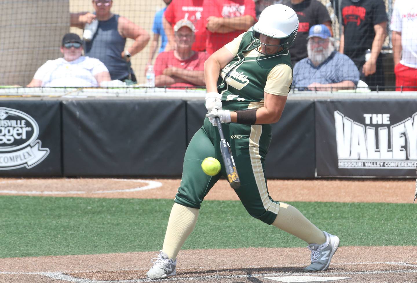 St. Bede's Reagan Stoudt gets a hit against Illini Bluffs in the Class 1A State championship game on Saturday, June 3, 2023 at the Louisville Slugger Sports Complex in Peoria.
