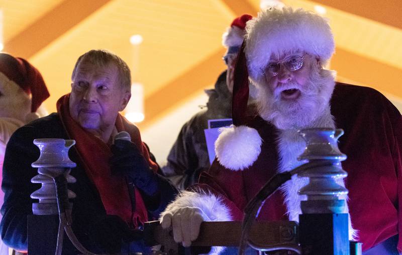 Santa and Mayor of Batavia Jeff Schielke perform the Ceremonial Tree Lighting during the Celebration of Lights at the Batavia Riverwalk on Sunday, Dec. 1, 2024.