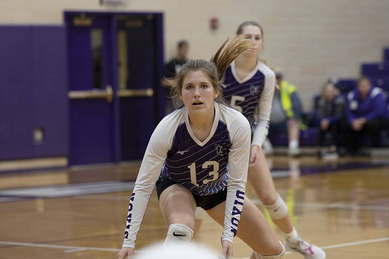 Dixon’s Hanna Lengquist watches the ball go out of bounds in the regional semifinal Tuesday, Oct. 25, 2022 against Ottawa.