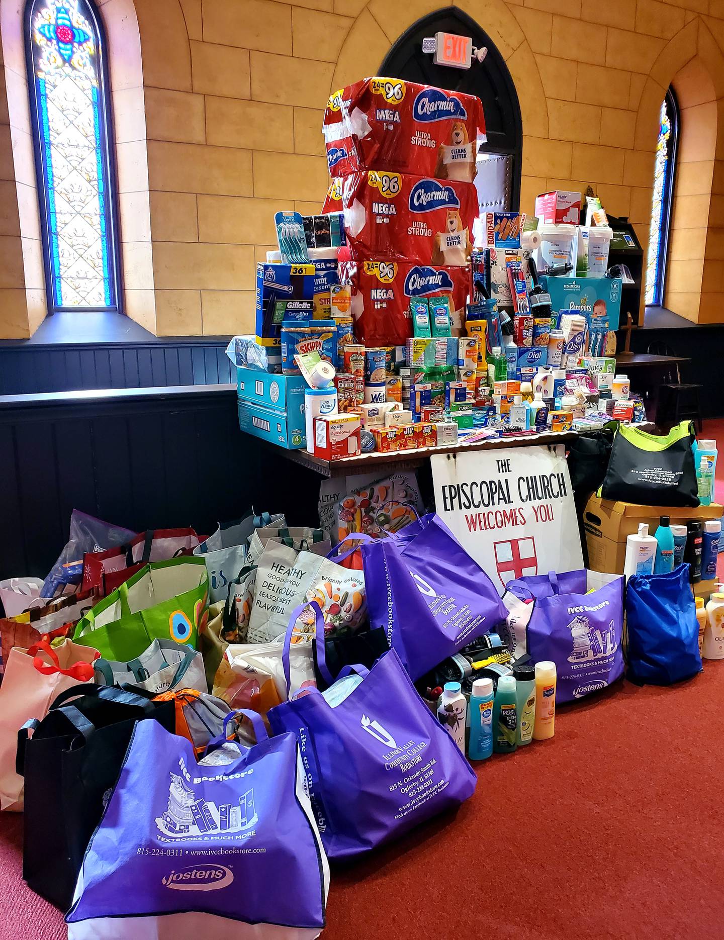 Donations pile up at Christ Episcopal Church in Ottawa.
