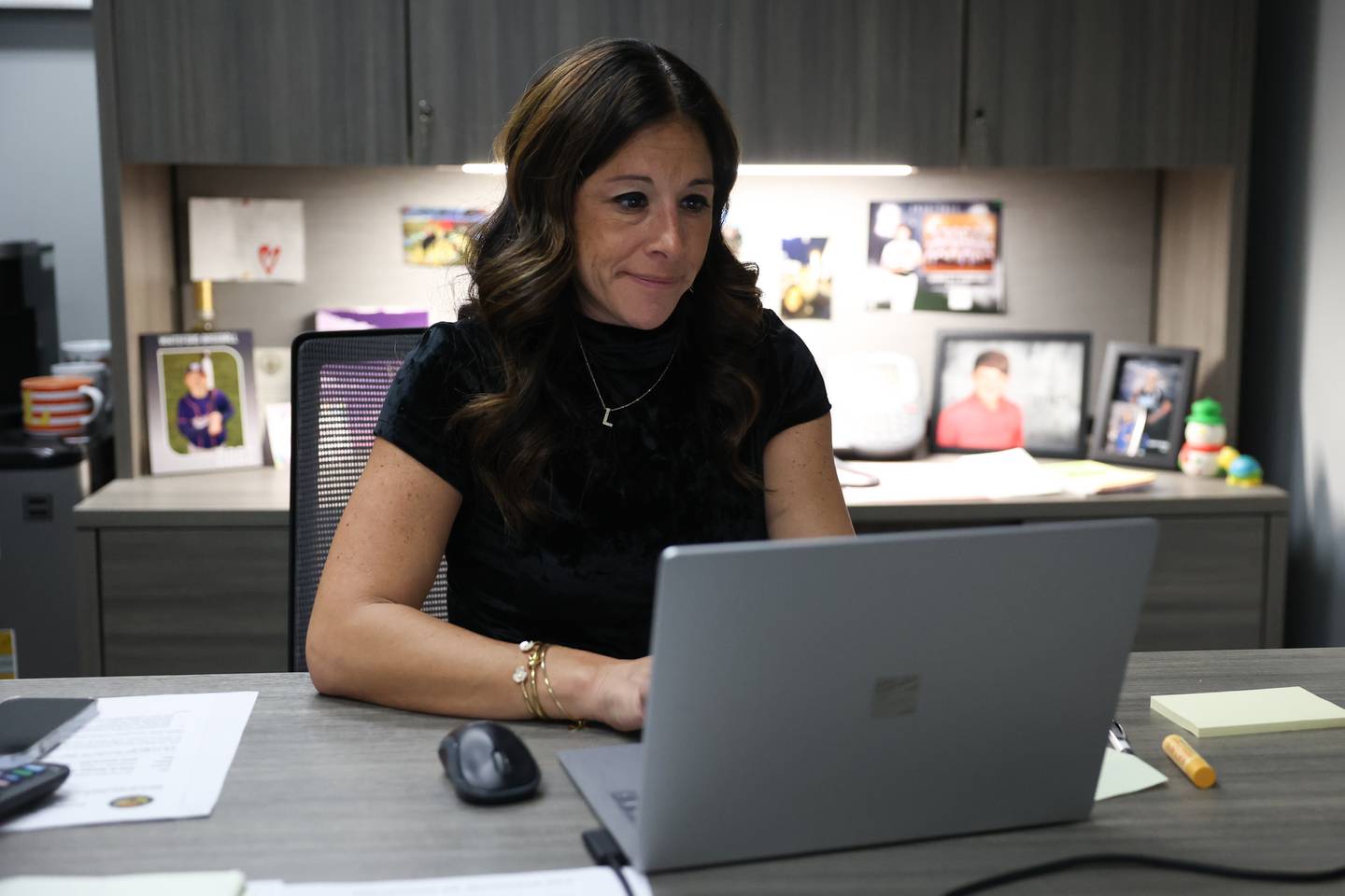 Will County Clerk Lauren Staley Ferry, who is running for re-election, works on her computer at her Will County office on midterm election night on Tuesday.