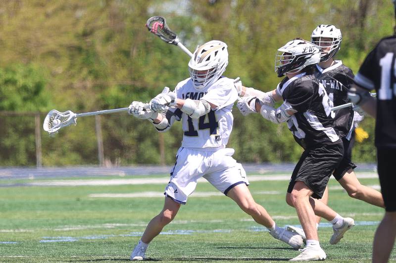 Lemont’s Brendan Parr takes a shot against Lincoln-Way on Saturday, April 25, 2026 in Lemont.