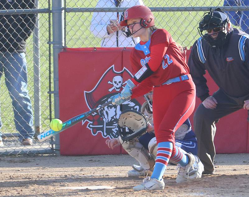 Ottawa's Joslyn Rose gets a hit against Princeton on Friday, March 13, 2026 at Ottawa High School.
