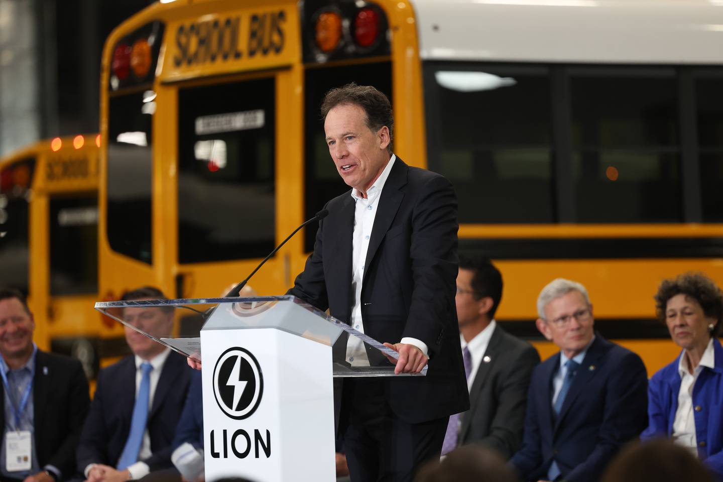 Marc Bedard, CEO of Lion Electric, speaks at the grand opening of the Lion Electric manufacturing facility on Friday, July 21st, 2023 in Joliet.