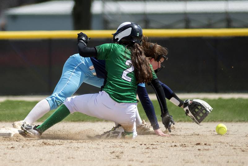 Rock Falls' Brooke Howard slides in safely at second base Saturday, April 16, 2022 against Bureau Valley.