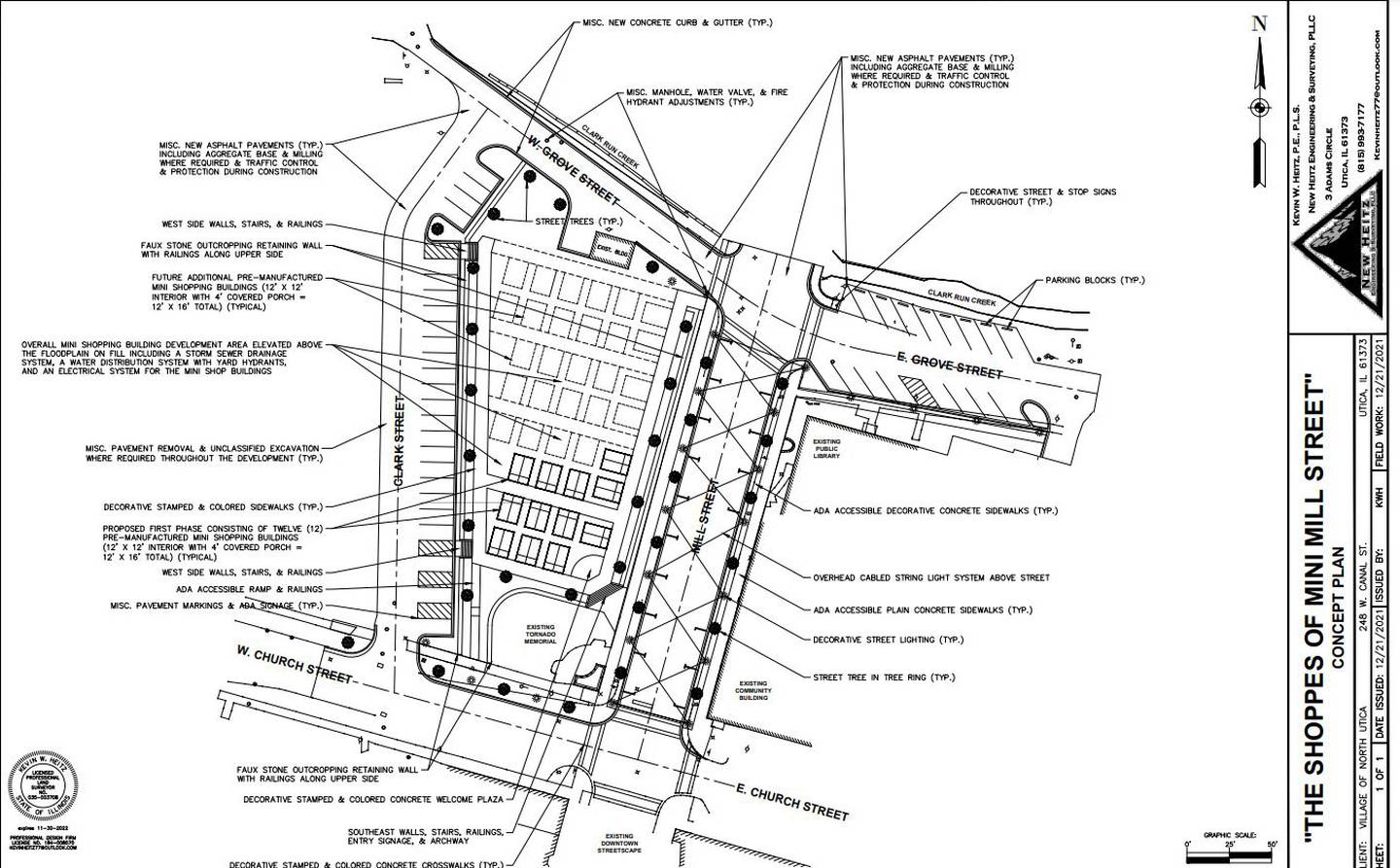 The Shoppes of Mini Mill Street was presented to the Utica Planning Commission on Thursday Jan. 27, 2022. The $1.5 million project would be partially grant funded and include a half-dozen portable retail buildings to the north of the tornado memorial. The large parking lot will also be paved. The village is prepared to put $250,000 behind it if awarded a grant.