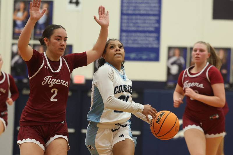 Plainfield South’s Tierra Abner goes in for the basket against Plainfield North on Thursday, Jan 9, 2025.