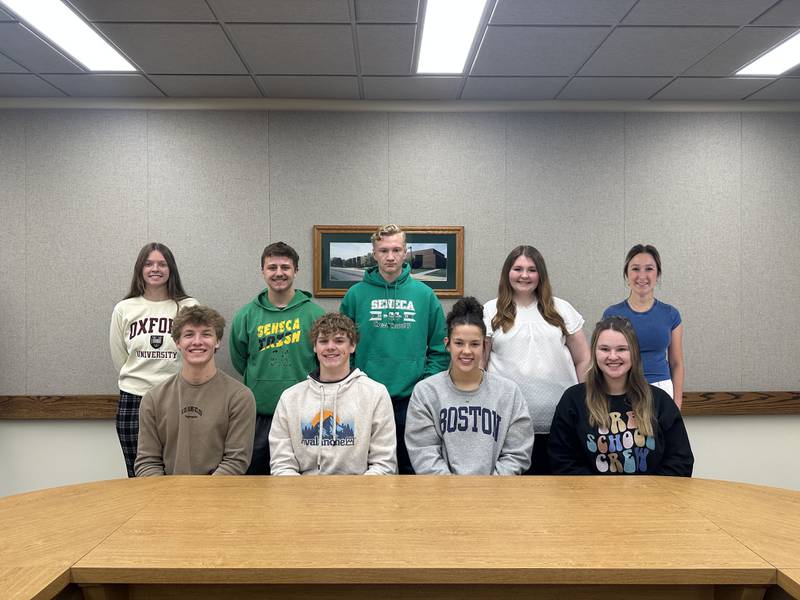 Nine Seneca High School students were named Illinois State Scholars. They are (front, from left) Kenneth Daggett, Chase Buis, Faith Baker, Peyton Enerson, (back, from left) Jolena Odum, William Milton, Carter Thomas, Kate Biros and Julia Hogan.