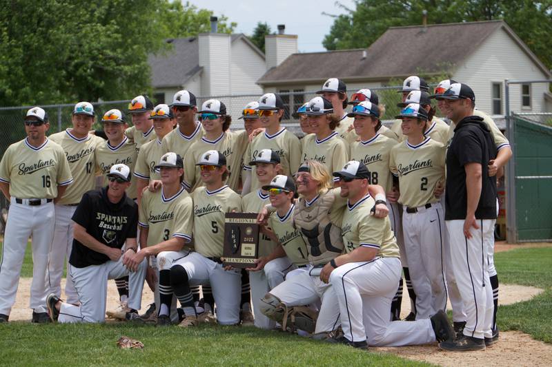Sycamore celebrates the win over Belvidere North at the Class 4A Regional Final on May 28, 2022 in Belvidere.