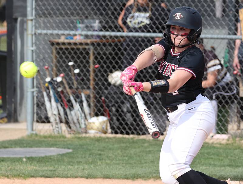Antioch's Kailyn Bockwoldt slaps a ball towards third during their Class 3A supersectional win Monday, June 3, 2024, over Sycamore at Kaneland High School in Maple Park.