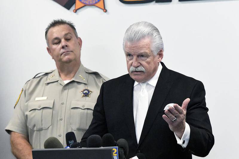Will County Sheriff Mike Kelley (left) and Will County State's Attorney James Glasgow speak Sept. 19 at a news conference at the Will County Sheriff's Office Public Safety Complex in Joliet. The Will County Drug Court was awarded a $500,000 grant through a federal program.
