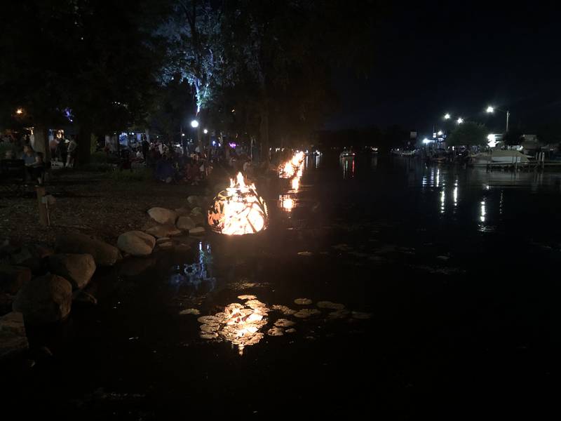 As the night grew darker the crowd at McHenry's Miller Point Park grew larger on Saturday, Sept. 27, 2025, during the annual Light the Night. The city lights fires in the 15 fire globes lining the Riverwalk, and the park offers live music, food truck and vendors.