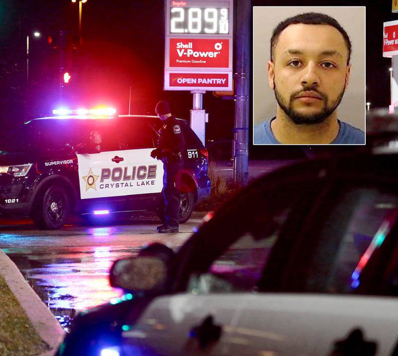 An arrest was made on Matthew J. Wegleiz, inset, in connection with a string of late-night gas station robberies in March.