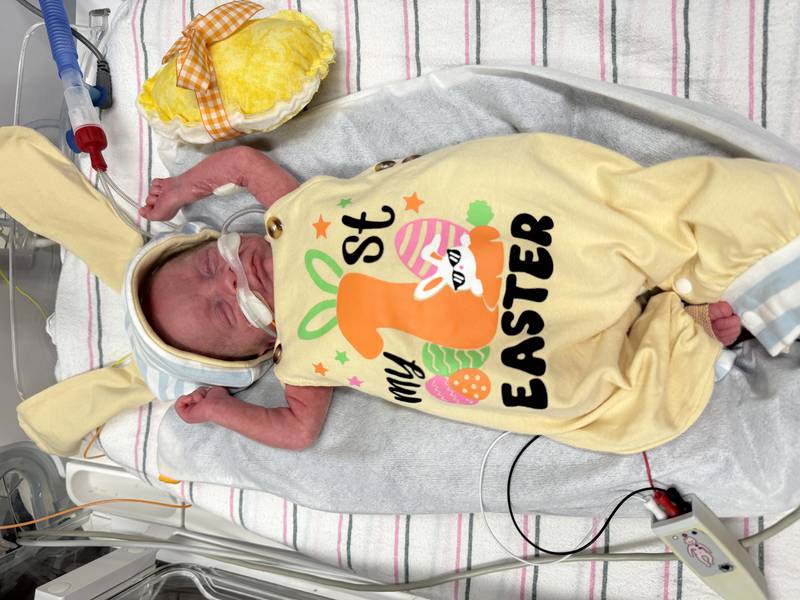 The Easter Bunny visited the 24-bed Amy, Matthew and Jay Vana Neonatal Intensive Care Unit at Silver Cross Hospital in New Lenox to bring Easter cheer to tiny patients, their families and NICU staff.