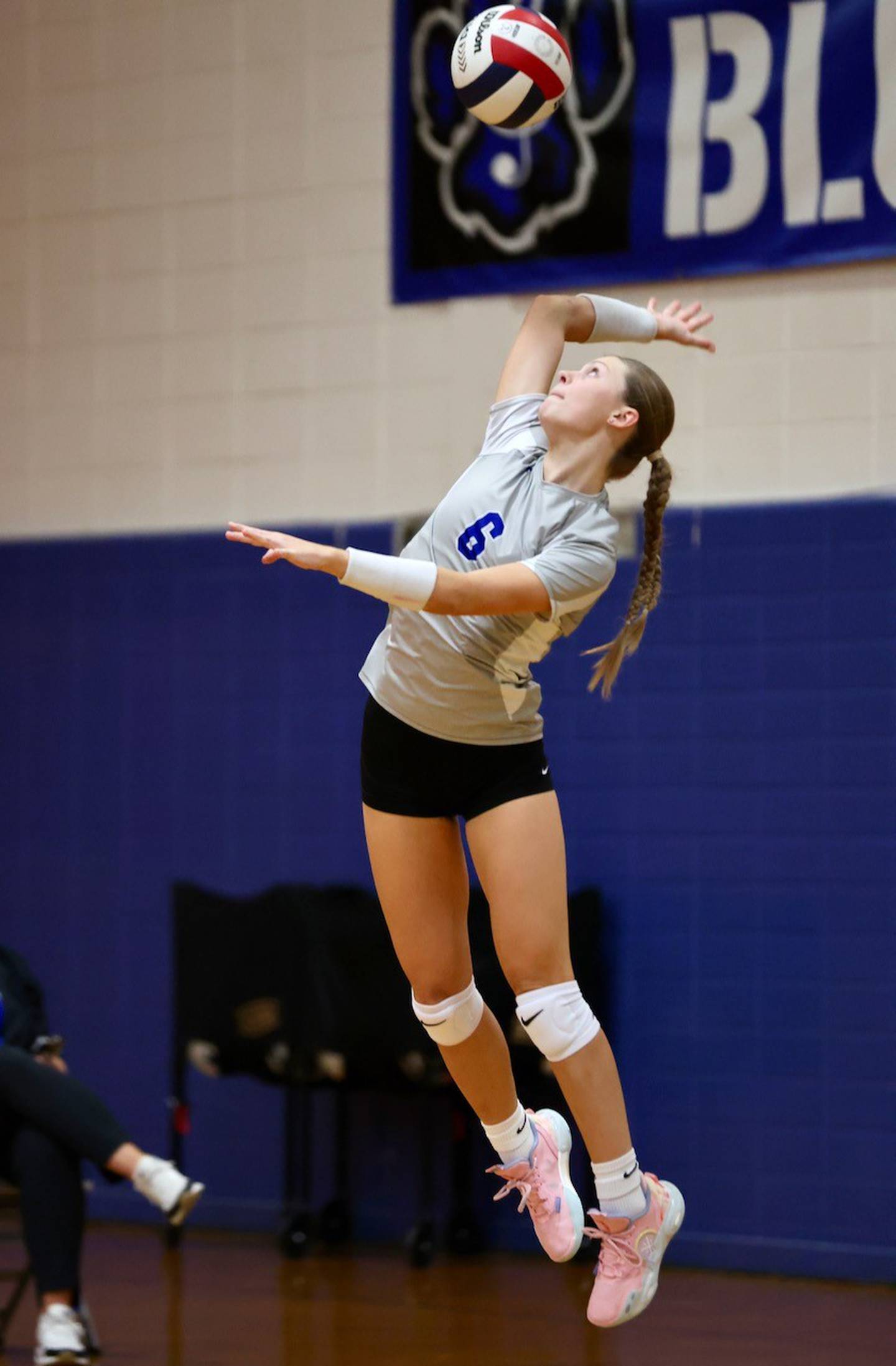 Princeton's Caroline Keutzer serves one up Tuesday night against Kewanee at Prouty Gym. The Tigresses won 25-8, 25-22.