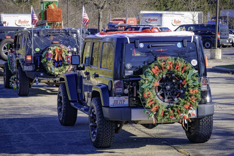 Jeeps on the Run Toys for Tots Run participants approach the toy drop-off area in Lincolnshire last year. Learn more about this year's event at jeepsontherun.com.