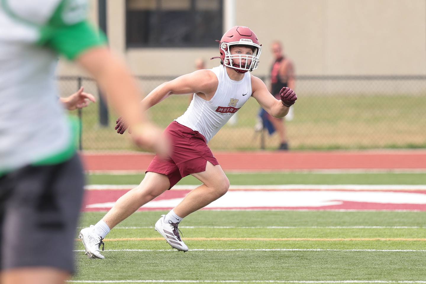Morris' Keegan Kjellesvik against Dwight at Morris' 7-on-7 scrimmage on Tuesday, July 8, 2025 in Morris.