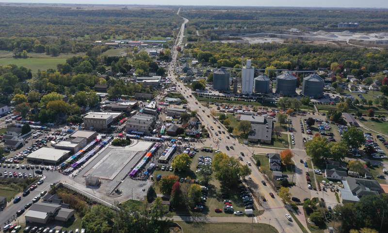 An aerial view of the crowd during the 54th annual Burgoo festival on Sunday, Oct. 13, 2024 downtown Utica.