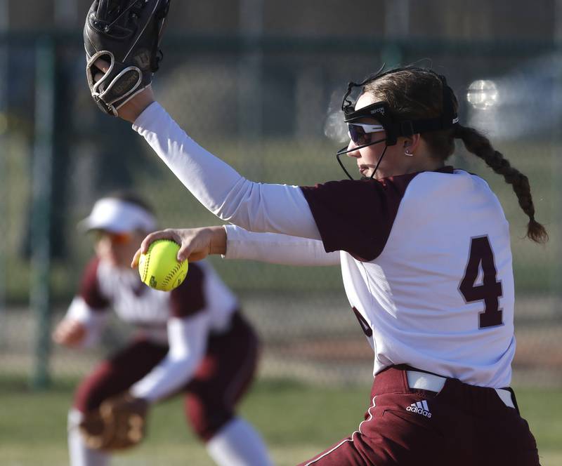 Marengo's Josephine Christiansen throws a pitch during a nonconference softball game against Antioch on Monday, March 31, 2025, at Marengo High School.