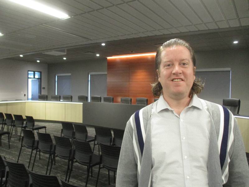 Yorkville City Administrator Bart Olson is seen here in the new Yorkville City Council Chambers during a tour on April 14, 2023.