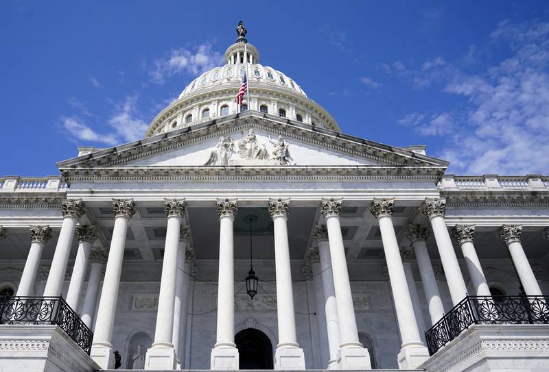 FILE - The U.S. Capitol in Washington is pictured on Friday, August 5, 2022. Democrats pushed their election-year economic package to Senate passage Sunday, Aug. 7, 2022, a compromise less ambitious than Biden’s original domestic vision but one that still meets party goals of slowing global warming, moderating pharmaceutical costs and taxing immense corporations. (AP Photo/Mariam Zuhaib, File)