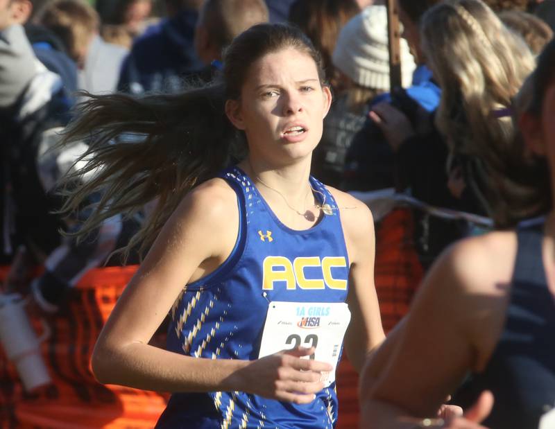 Aurora Central Catholic's Nicole Smith competes in the Class 1A Cross Country Finals on Saturday, Nov. 4, 2023 at Detweiller Park in Peoria.