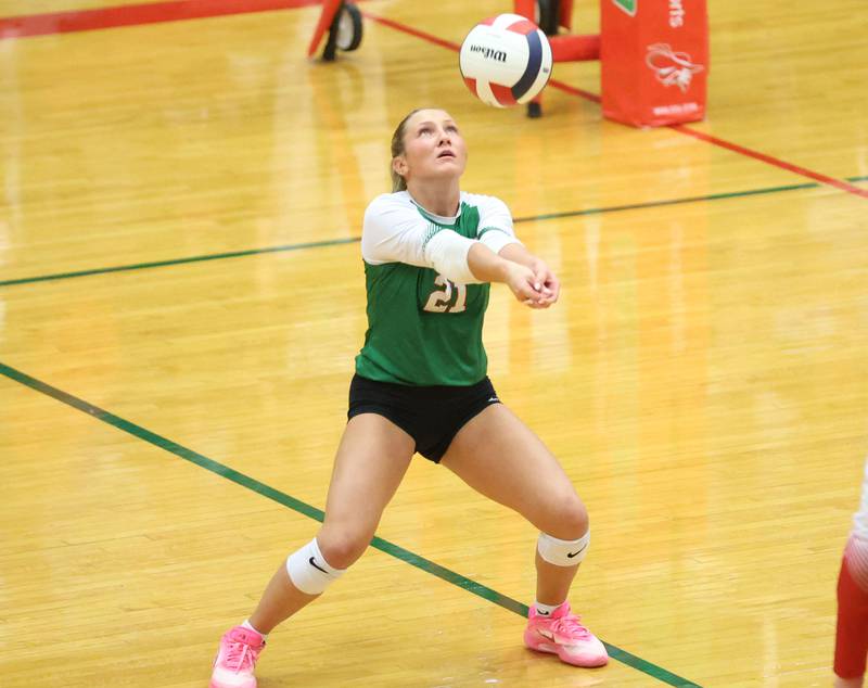 L-P libero Karmen Piano hits the ball during the Class 3A Sectional final game on Thursday, Nov. 6, 2025 in Sellett Gymnasium at L-P High School.