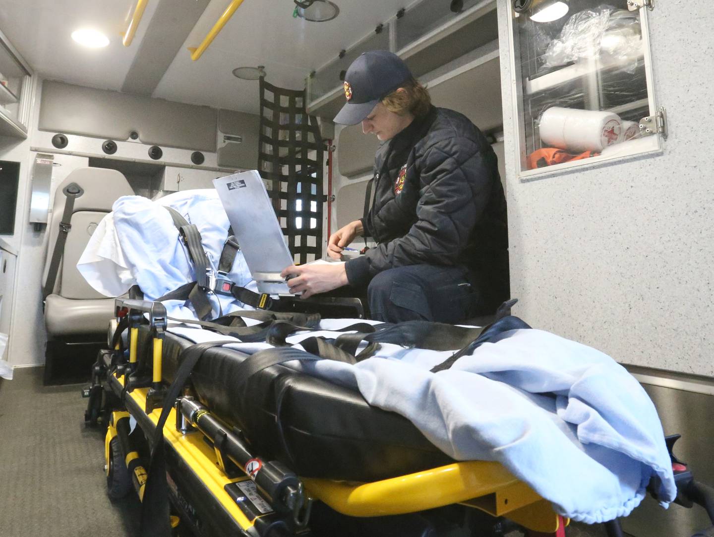 Princeton firefighter Cael Davis takes inventory on a fire engine on Saturday, April 13, 2024 at the Princeton Fire Department.