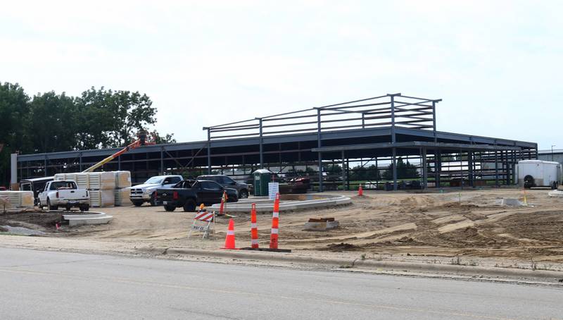 Crews continue to construct an Aldi grocery store on Tuesday, Aug. 13, 2025 at the intersection of Backbone Road and North Main Street in Princeton. Workers are beginning to build the exterior walls this week. The 20,000 square-foot store could be open by Thanksgiving.