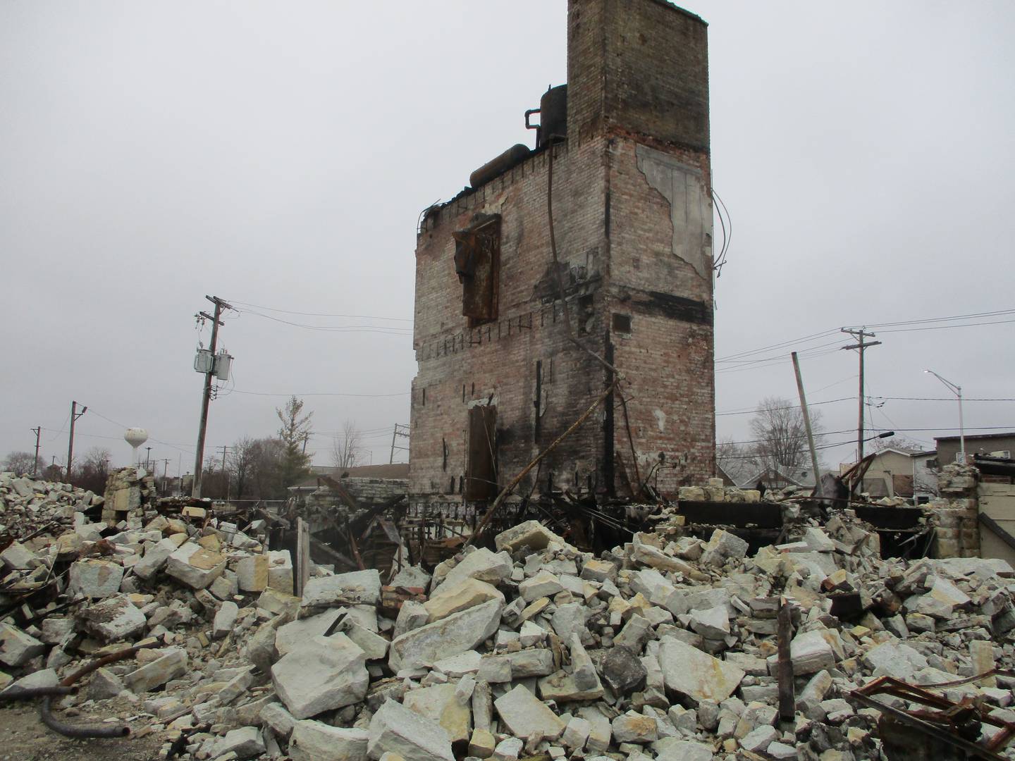 What's left of the U.S. Steel Main Office stands amid a large pile of rubble on Wednesday at the old steel plant property. March 5, 2025