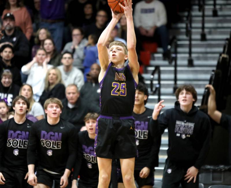 Downers Grove North’s Alex Miller shoots the ball during the Class 4A East Aurora Boys Basketball Sectional final against Bolingbrook on Friday, March 1, 2024.