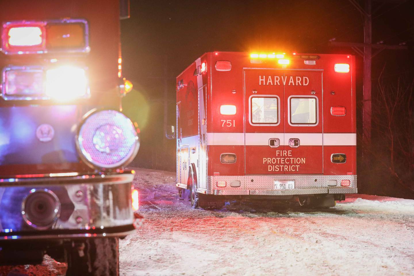 Two people were hospitalized following a crash near Harvard Feb. 14, 2025.