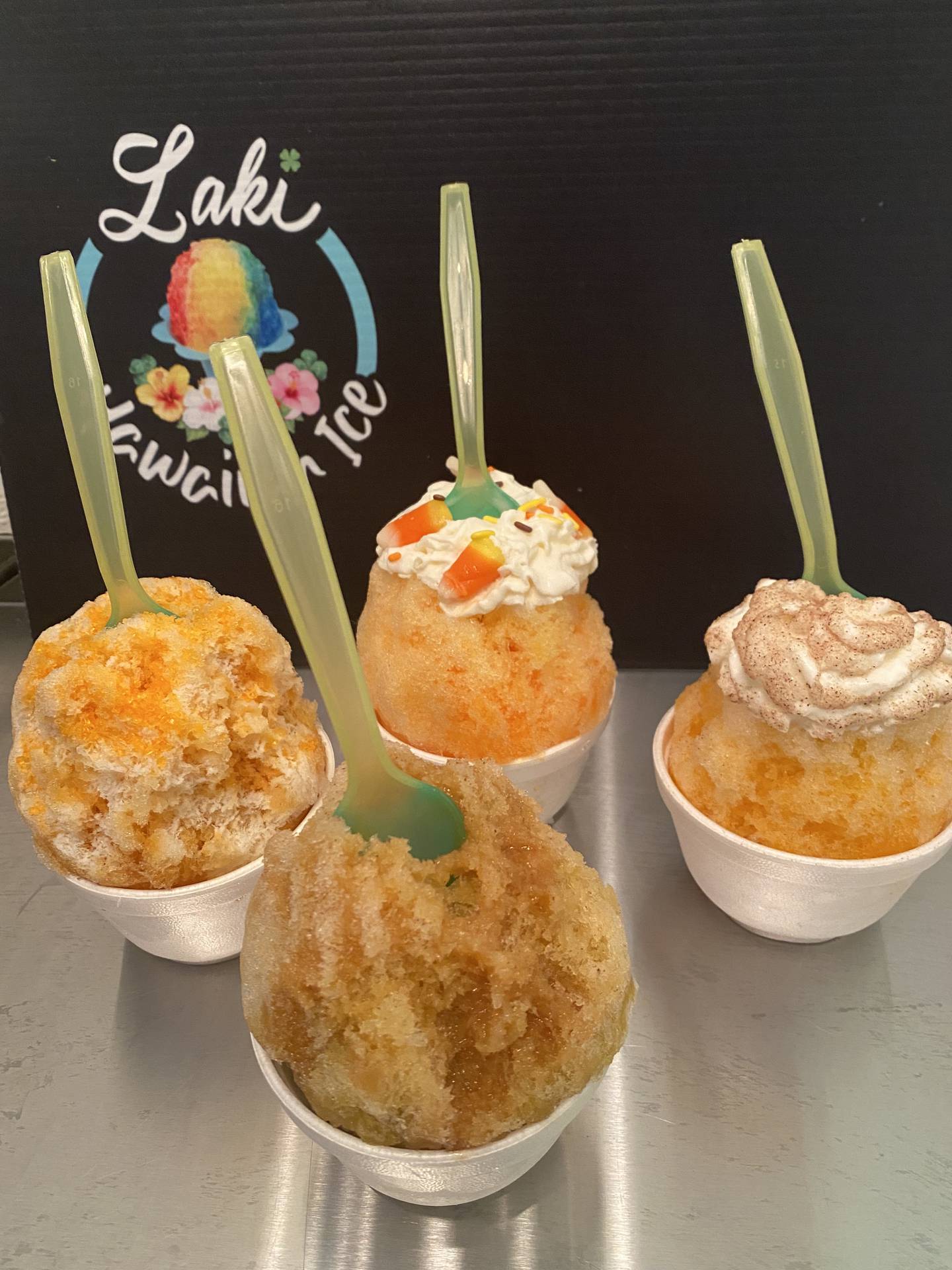 The shop offers over 50 specialty Hawaiian ice flavors ranging from banana, and kiwi to cookie dough, along with ten flavors of homemade cotton candy ranging from grape and watermelon to pina colada.