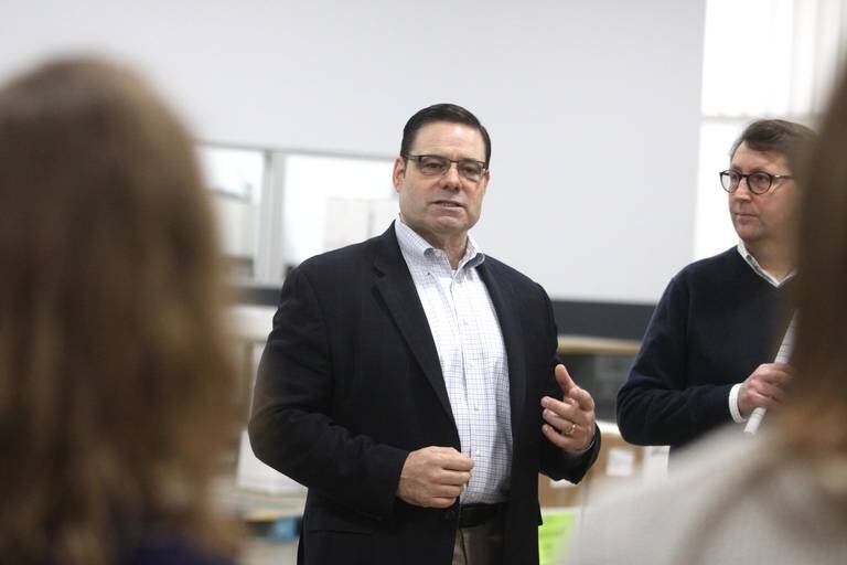 Ed Dvorak speaks at Flocon Solutions to local educators during a Monday kick-off event for the ABC influencers, who are affiliated with the Community Foundation for McHenry County. “ABC" stands for "Area Business Connect,” and the event included tours and Q&A sessions at MAC Automation Concepts and Flocon Solutions  in Woodstock. Dvorak is with the community foundation for McHenry County.