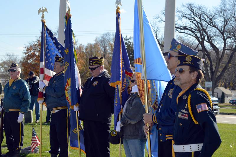 Dixon's Honor Guard members stand Monday, Nov. 11, 2024, at Veterans Memorial Park during a Veterans Day ceremony. The Honor Guard consists of members of Dixon Veterans of Foreign Wars Post No. 540 and Dixon American Legion Post No. 12.