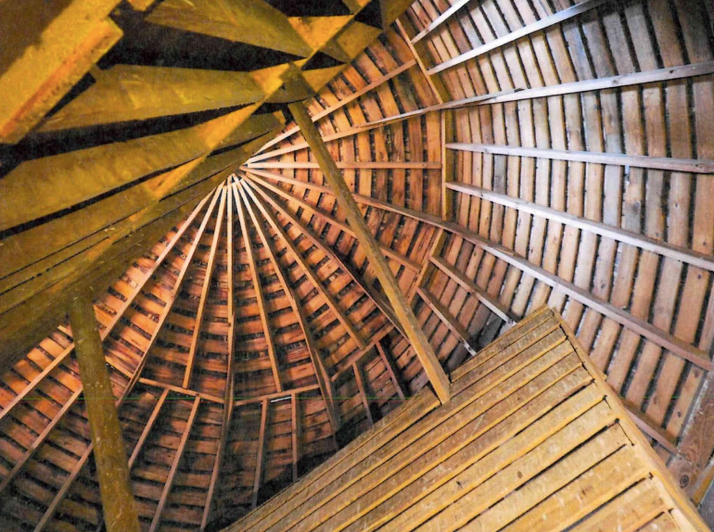 The inside of the corn crib of the Barlina barn in Crystal Lake.