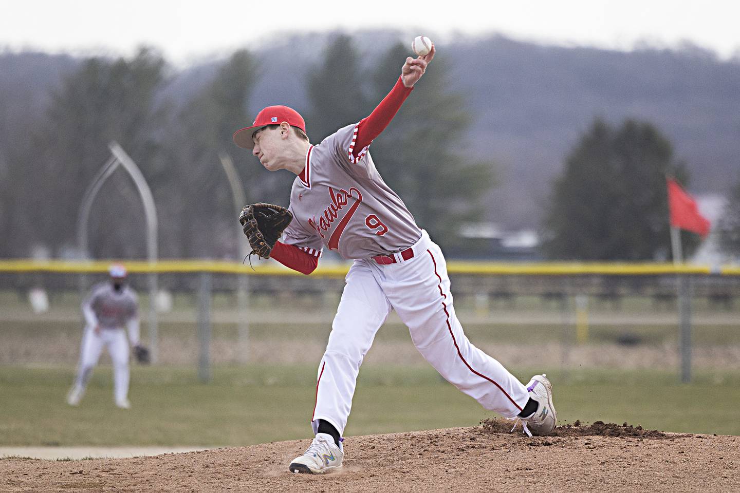 Oregon’s Bryce Becker fires a pitch against Amboy Thursday, March 21, 2024 in Oregon.