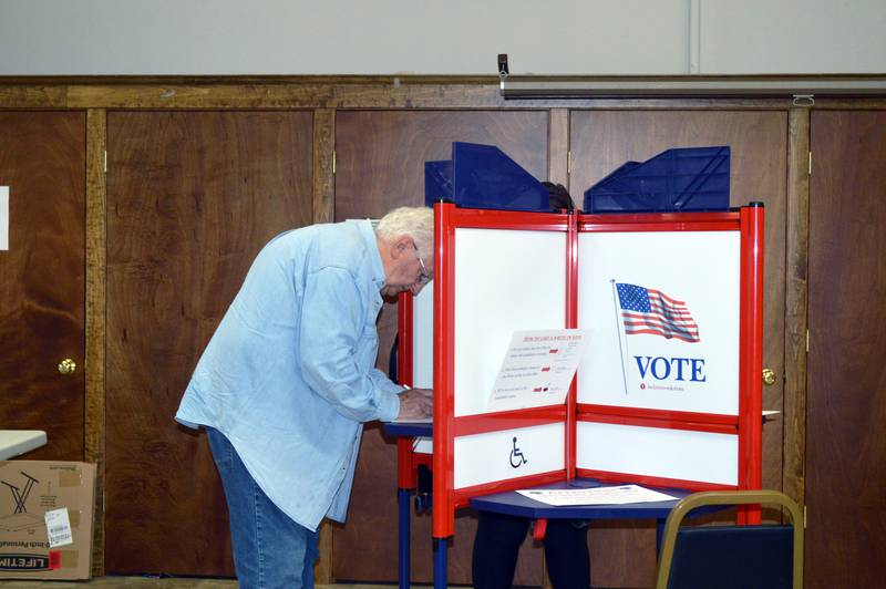 Don Ditzler, of Polo, fills out his ballot for the General Election Tuesday, Nov. 5, 2024, at the Polo Area Senior Center.