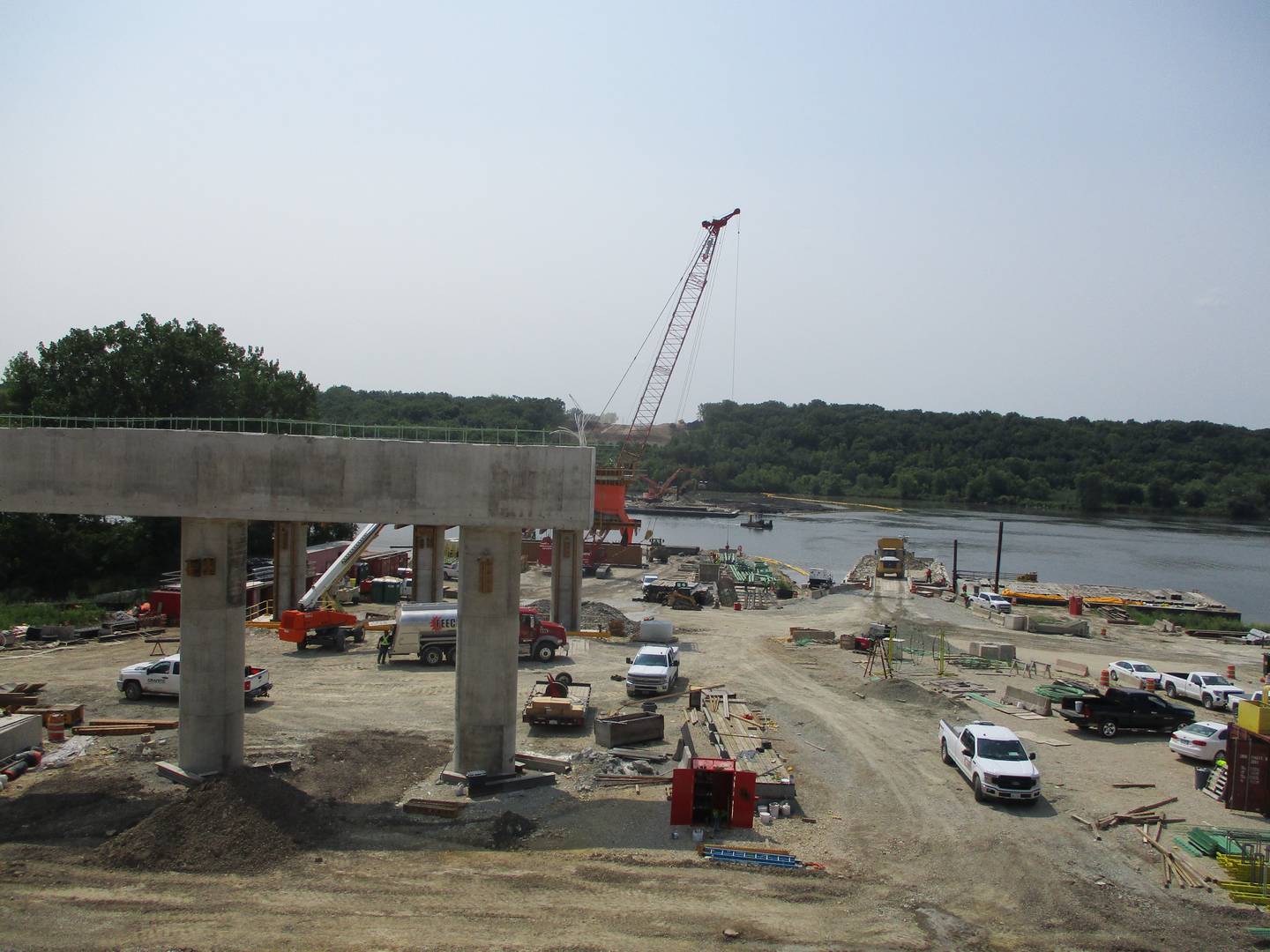 One of the three support piers already built for the future Houbolt Road bridge in Joliet is seen on Tuesday, July 20, 2021.