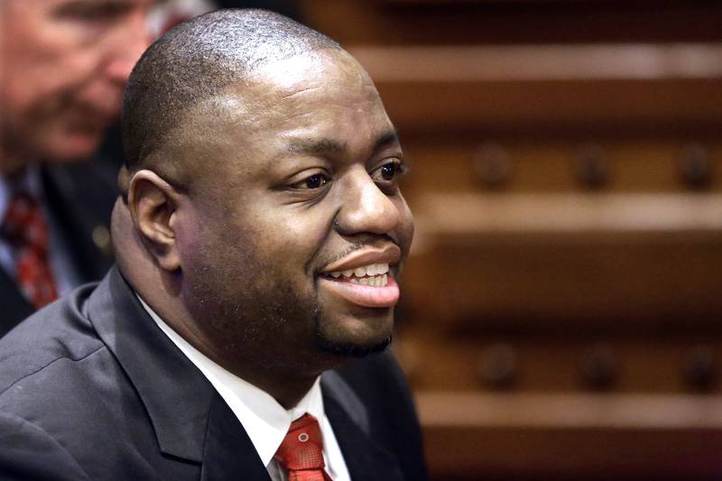 Illinois Sen. Emil Jones, III, D-Chicago, looks on before Illinois Gov. Pat Quinn delivers the State Budget Address to a joint session of the General Assembly in the House chambers at the Illinois State Capitol March 26, 2014 in Springfield Ill. (AP Photo/Seth Perlman)