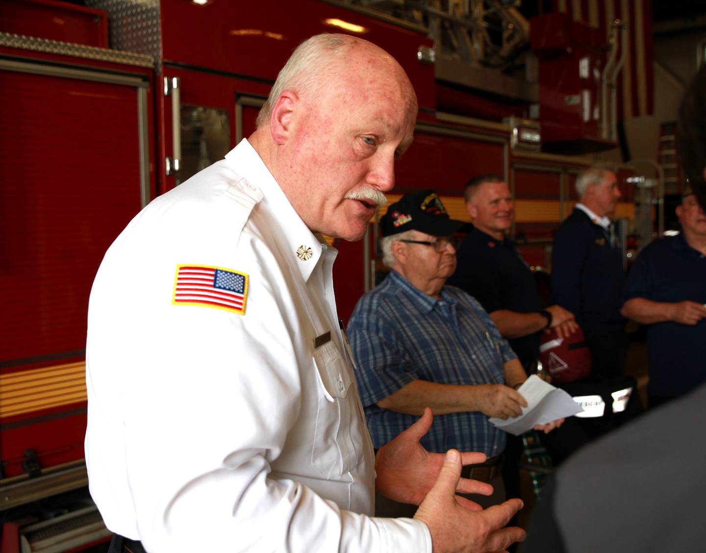 St. Charles Fire Chief Scott Swanson talks about the donations collected by the VFW, American Legion, AMVETS and Vietnam Veterans of America the department used for a training mannequin.