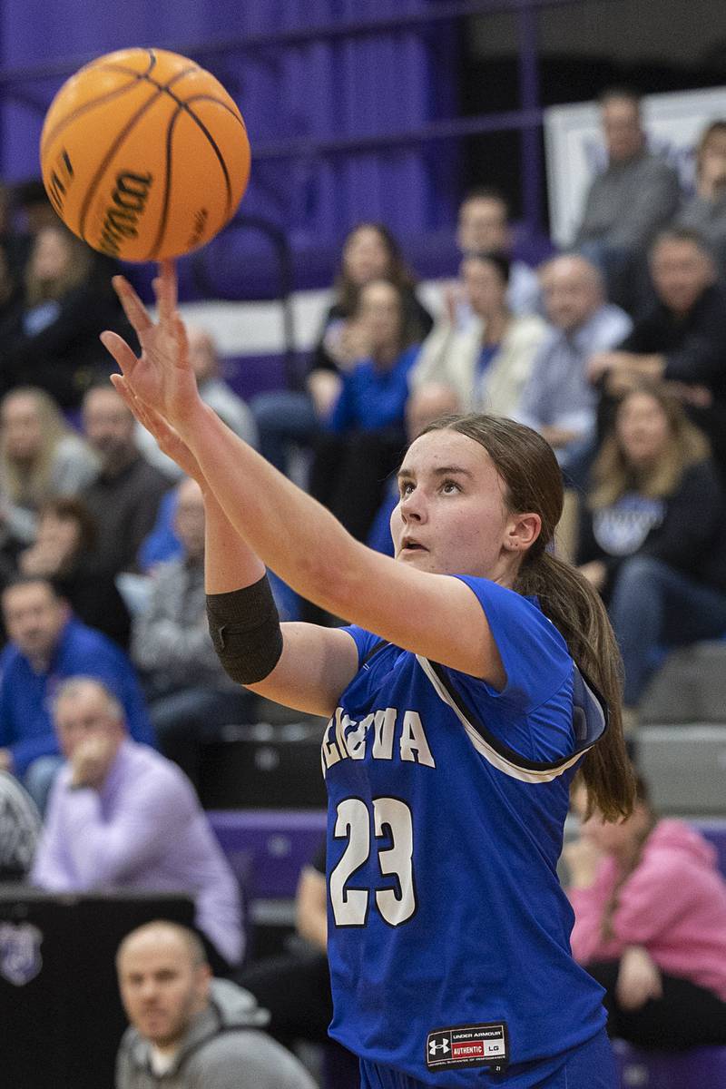 Geneva’s Nora Hatton puts up a shot against Kaneland Monday, Feb. 16, 2026, in the Class 3A regional semifinals.