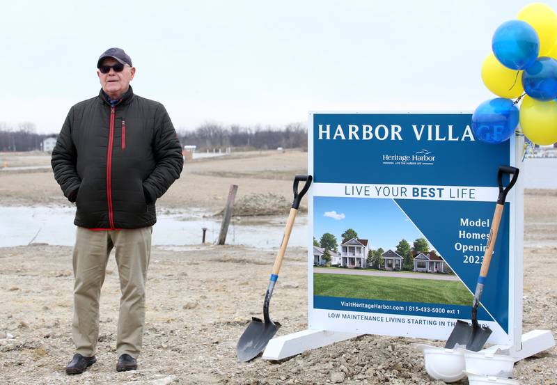 Tom Heimsoth, developer for Heritage Harbor, deliver a speech during a groundbreaking ceremony of the new Harbor Village neighborhood on Thursday, March 9, 2023 at Heritage Harbor in Ottawa. The neighborhood will begin building three of the six low-maintenance homes and expect them to be a big draw for the active adult community.