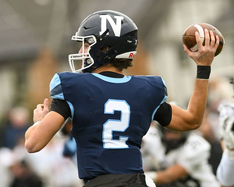 Nazareth Academy's Jackson Failla (2) passes the ball during the 6A semifinals game while taking on Fenwick on Saturday Nov. 22, 2025, held at Nazareth Academy High School in La Grange Park.