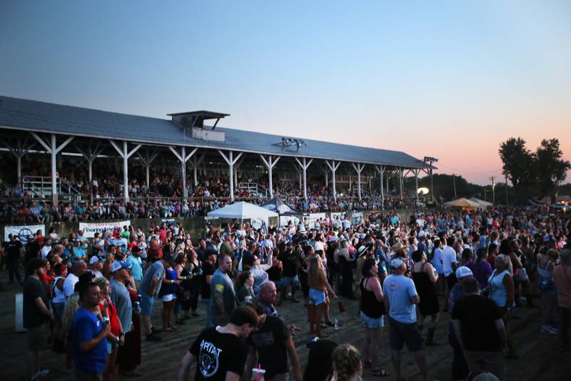 The sun sets over the grandstand on Thursday, Aug. 24, 2023 at the Bureau County Fair in Princeton.